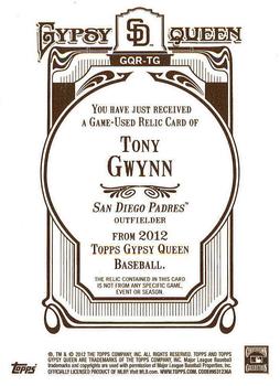 2012 Topps Gypsy Queen - Relics #GQR-TG Tony Gwynn  Back