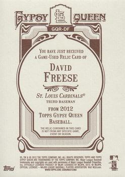 2012 Topps Gypsy Queen - Relics #GQR-DF David Freese  Back