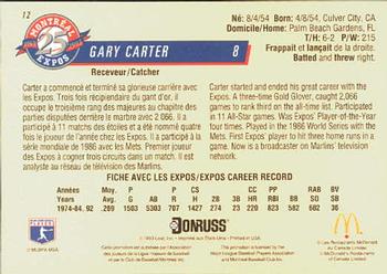 1993 Donruss McDonald's Montreal Expos 25th Anniversary #12 Gary Carter Back