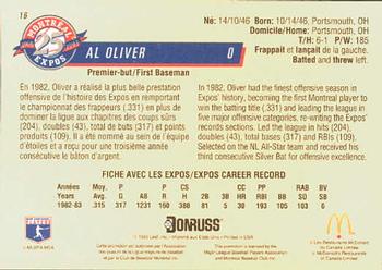 1993 Donruss McDonald's Montreal Expos 25th Anniversary #16 Al Oliver Back