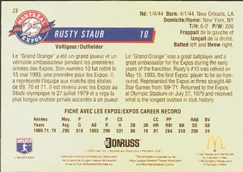1993 Donruss McDonald's Montreal Expos 25th Anniversary #20 Rusty Staub Back