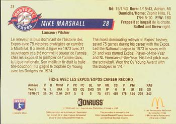 1993 Donruss McDonald's Montreal Expos 25th Anniversary #25 Mike Marshall Back