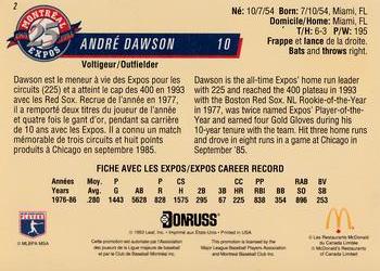 1993 Donruss McDonald's Montreal Expos 25th Anniversary #2 Andre Dawson Back