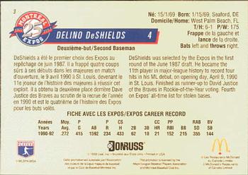 1993 Donruss McDonald's Montreal Expos 25th Anniversary #3 Delino DeShields Back