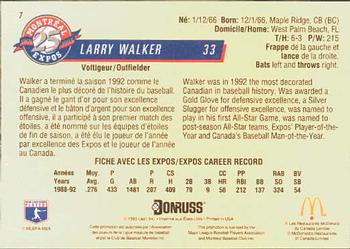 1993 Donruss McDonald's Montreal Expos 25th Anniversary #7 Larry Walker Back