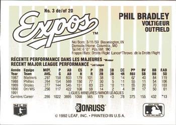 1992 Donruss Durivage Bread Montreal Expos #3 Phil Bradley Back