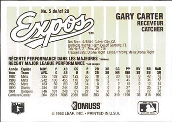 1992 Donruss Durivage Bread Montreal Expos #5 Gary Carter Back