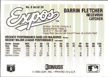 1992 Donruss Durivage Bread Montreal Expos #8 Darrin Fletcher Back