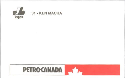 1990 Petro Canada Montreal Expos Postcards #NNO Ken Macha Back
