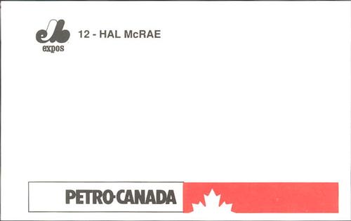 1990 Petro Canada Montreal Expos Postcards #NNO Hal McRae Back