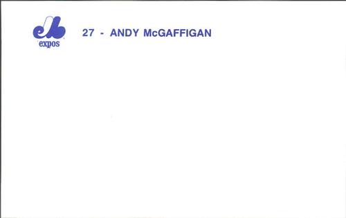 1989 Montreal Expos Postcards #24 Andy McGaffigan Back