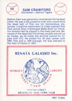 1977-84 Galasso Glossy Greats #140 Sam Crawford Back