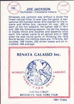 1977-84 Galasso Glossy Greats #154 Shoeless Joe Jackson Back