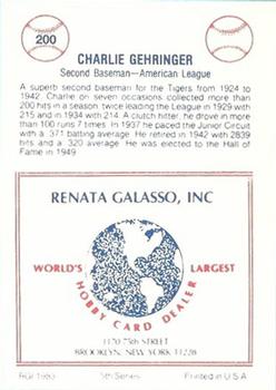1977-84 Galasso Glossy Greats #200 Charlie Gehringer Back