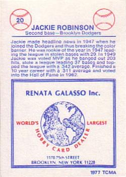 1977-84 Galasso Glossy Greats #20 Jackie Robinson Back