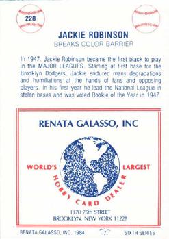 1977-84 Galasso Glossy Greats #228 Jackie Robinson Back