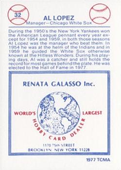 1977-84 Galasso Glossy Greats #32 Al Lopez Back