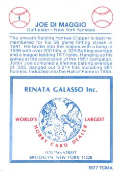 1977-84 Galasso Glossy Greats #1 Joe DiMaggio Back