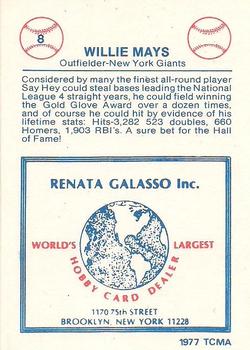 1977-84 Galasso Glossy Greats #8 Willie Mays Back