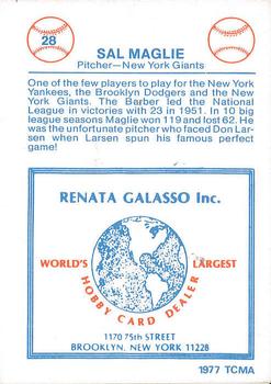 1977-84 Galasso Glossy Greats #28 Sal Maglie Back