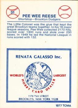 1977-84 Galasso Glossy Greats #31 Pee Wee Reese Back