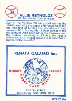 1977-84 Galasso Glossy Greats #33 Allie Reynolds Back