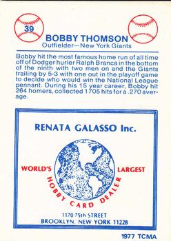 1977-84 Galasso Glossy Greats #39 Bobby Thomson Back