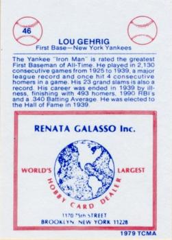 1977-84 Galasso Glossy Greats #46 Lou Gehrig Back