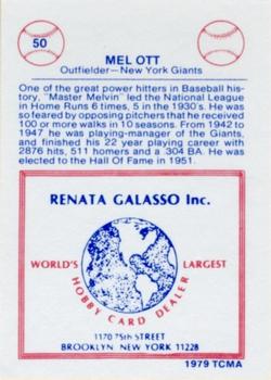 1977-84 Galasso Glossy Greats #50 Mel Ott Back