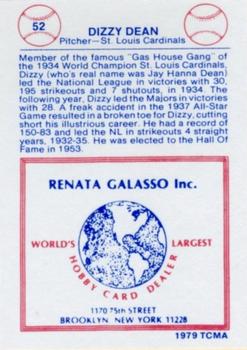 1977-84 Galasso Glossy Greats #52 Dizzy Dean Back