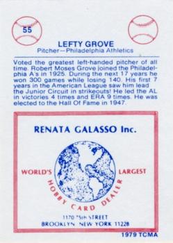 1977-84 Galasso Glossy Greats #55 Lefty Grove Back