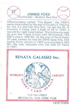 1977-84 Galasso Glossy Greats #57 Jimmie Foxx Back