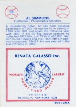 1977-84 Galasso Glossy Greats #58 Al Simmons Back