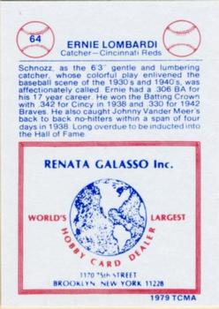 1977-84 Galasso Glossy Greats #64 Ernie Lombardi Back