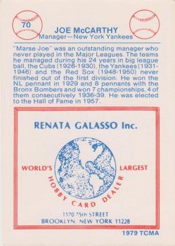 1977-84 Galasso Glossy Greats #70 Joe McCarthy Back