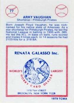 1977-84 Galasso Glossy Greats #77 Arky Vaughan Back