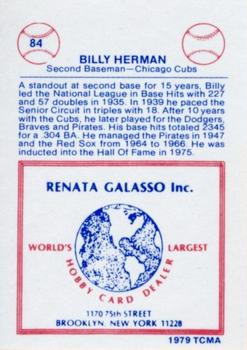 1977-84 Galasso Glossy Greats #84 Billy Herman Back