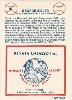 1977-84 Galasso Glossy Greats #94 George Sisler Back