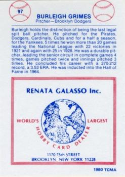 1977-84 Galasso Glossy Greats #97 Burleigh Grimes Back