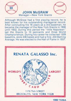 1977-84 Galasso Glossy Greats #98 John McGraw Back