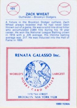 1977-84 Galasso Glossy Greats #101 Zack Wheat Back