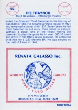 1977-84 Galasso Glossy Greats #102 Pie Traynor Back