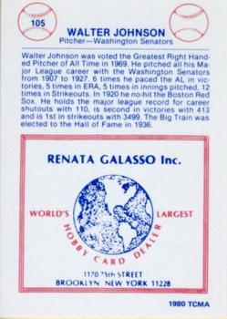 1977-84 Galasso Glossy Greats #105 Walter Johnson Back