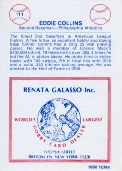 1977-84 Galasso Glossy Greats #111 Eddie Collins Back