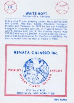 1977-84 Galasso Glossy Greats #117 Waite Hoyt Back
