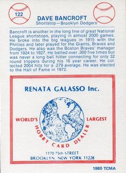 1977-84 Galasso Glossy Greats #122 Dave Bancroft Back