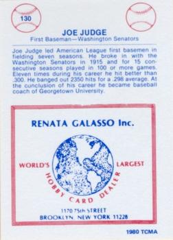 1977-84 Galasso Glossy Greats #130 Joe Judge Back