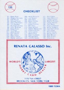 1977-84 Galasso Glossy Greats #135 Checklist 3 Back
