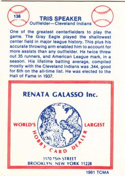 1977-84 Galasso Glossy Greats #138 Tris Speaker Back