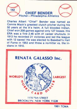 1977-84 Galasso Glossy Greats #142 Chief Bender Back